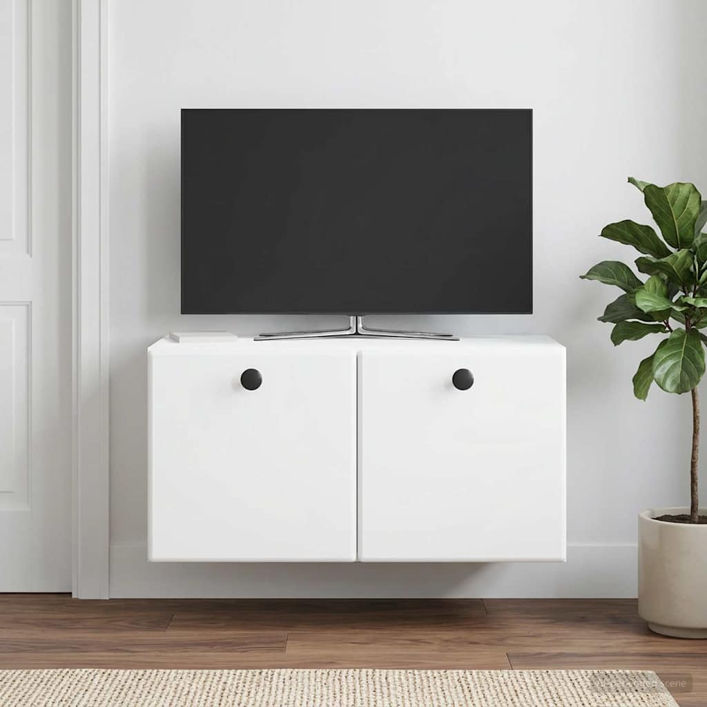Wall Mounted TV Cabinet 59.5 X 31 X 30 Cm White Engineered Wood