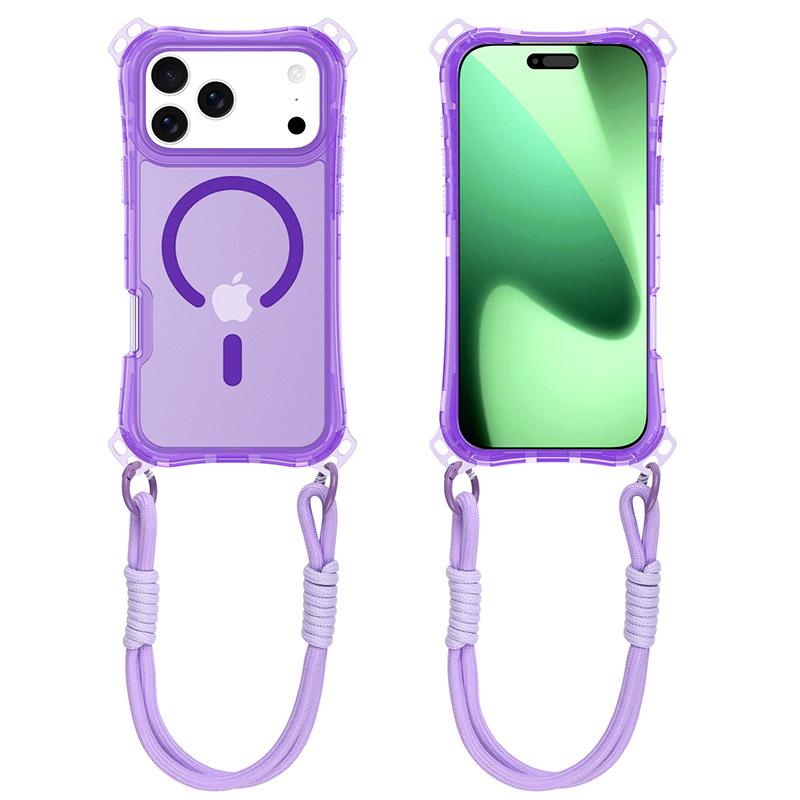 For Apple 17 Mobile Phone Case for IP17PROMAX Three-in-one Skin-sensitive Magnetic Phone Case Small Four-corner Lanyard