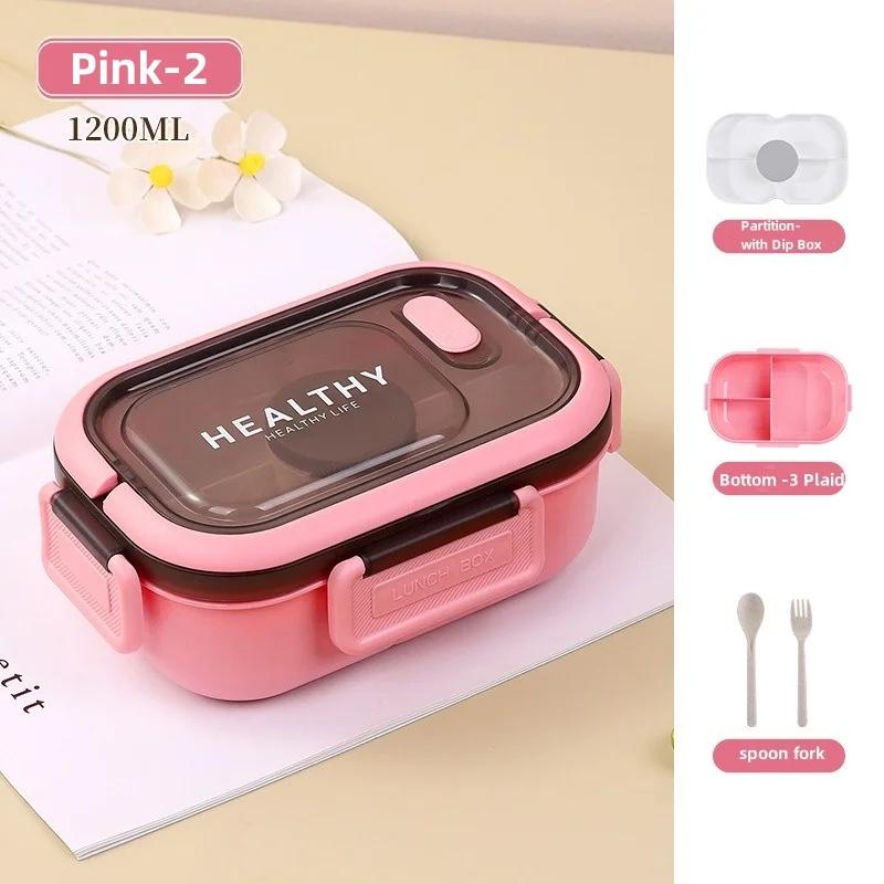 Portable Double Layer Lunch Box Compartment Salad Fruit Box with Handles Students Workers Microwave Bento Box with Fork Spoon