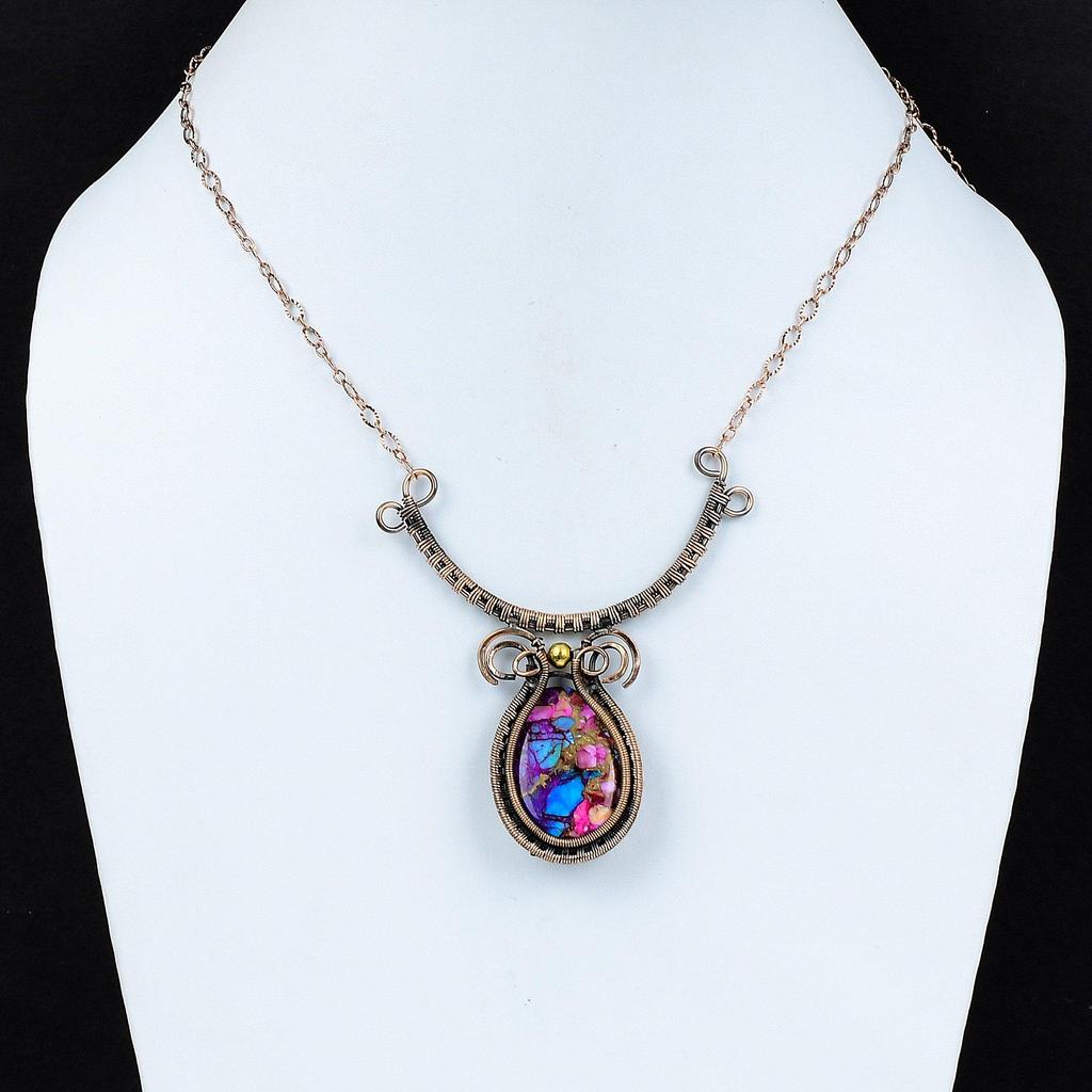 Natürliche Kingman Pinke Dahlie Türkis Halskette Kupferdraht Umwickelte Halskette Edelsteinschmuck Verstellbare Halskette Kupferschmuck Hochzeitsgeschenk