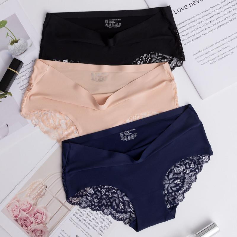 Women Ice Silk Seamless Low Waist Lace Sexy Breathable Ladies Panties