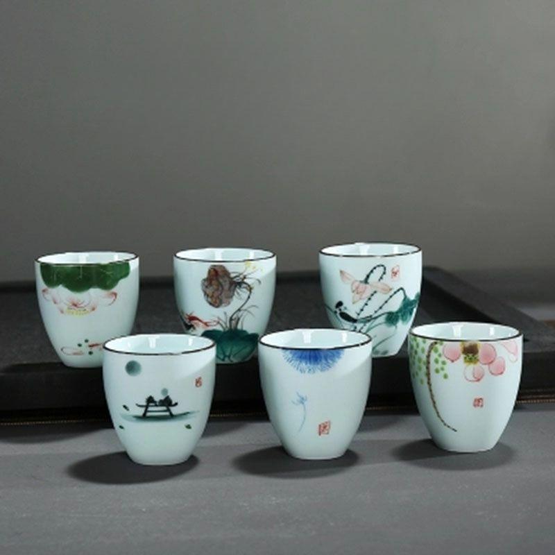 Hand-painted Teacup Ceramic Master Cup, 100ml Jade Porcelain Kung Fu Tea Set Teacup Single Cups Handmade Teaware