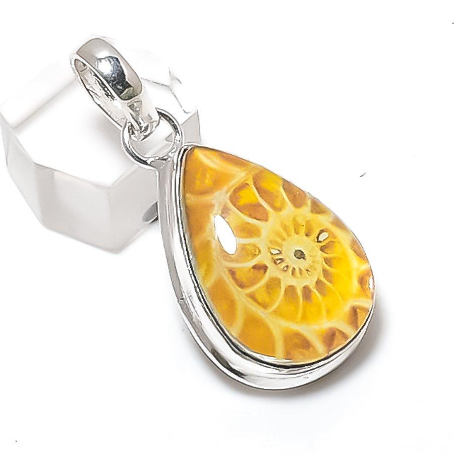 

Ammonite Fossil Gemstone 925 Sterling Silver Jewelry Pendant 1.77