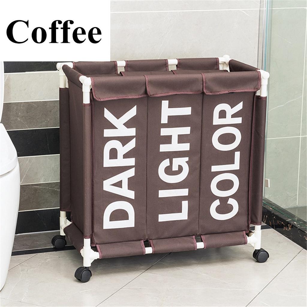 3-в-1 Большая складная тележка Корзина для грязного белья Корзина для стирки на колесиках кофейный