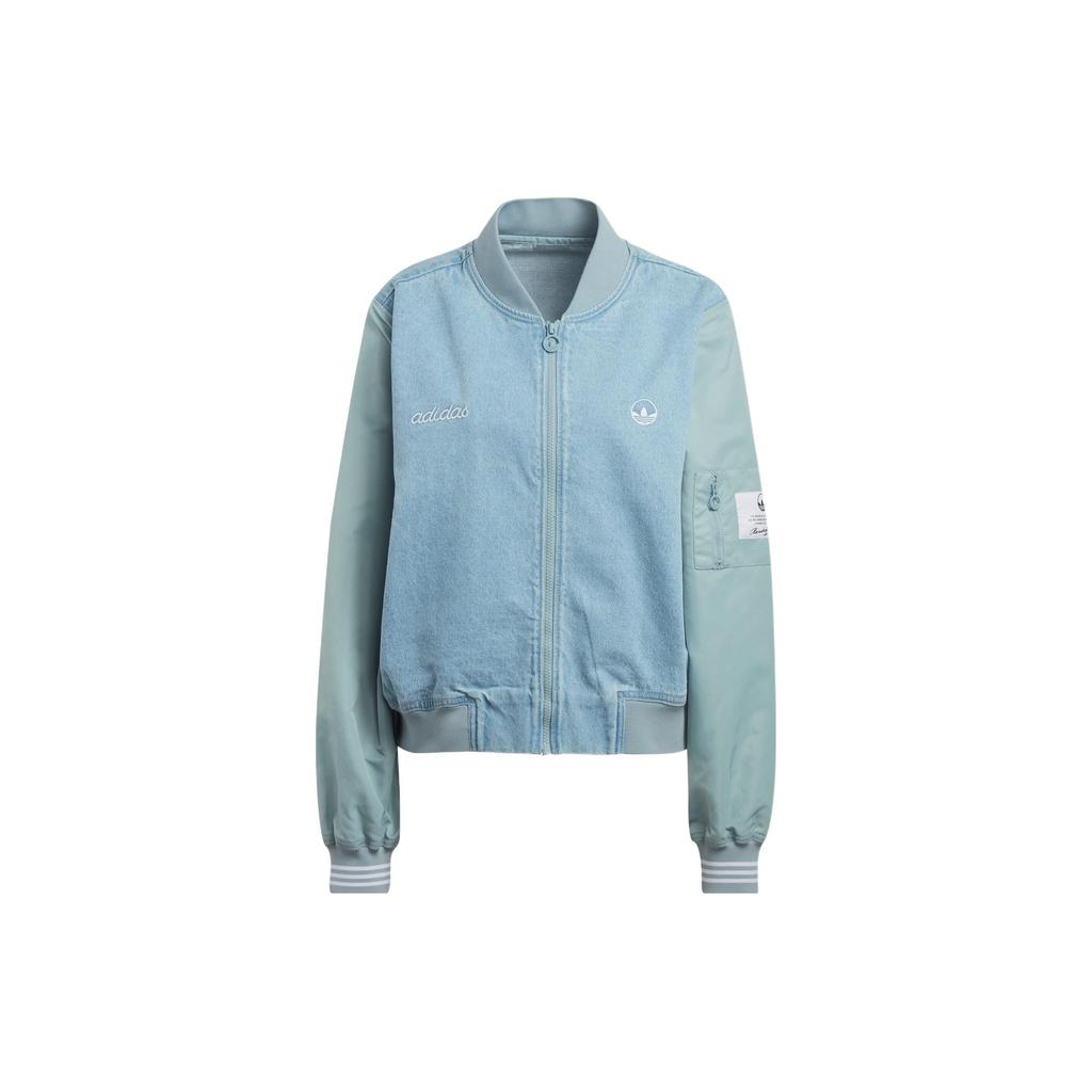 Adidas Originals Varsity Jacket With Brand Logo Print And Patchwork Design Women Jackets Sky-Blue HL9070