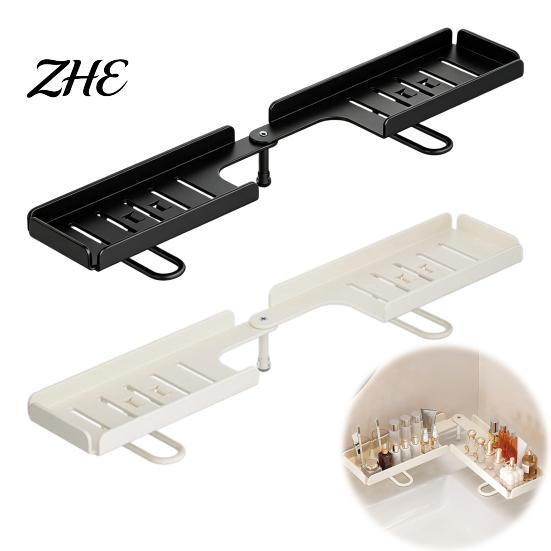 Bathroom Counter Organizer Foldable Faucet Storage Rack, 180 Degree Straight Deployment And 90 Corner No Drill Shelf Turn Two Installation Way,