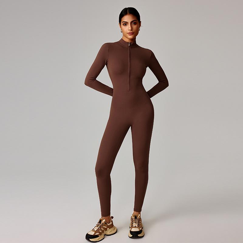 Zipper Style Nude Feel Long Sleeve Yoga & Running Bodysuit - High Intensity, Tight Fit #8306
