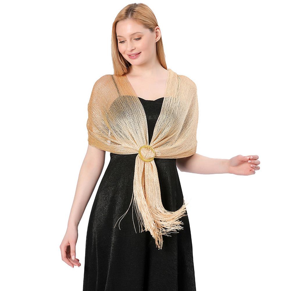 Women Universal Elegant Lurex Evening Shawl Bride Bridesmaid Wedding Party Formal Dress Accessory Tassels Soft Lightweight Shawl