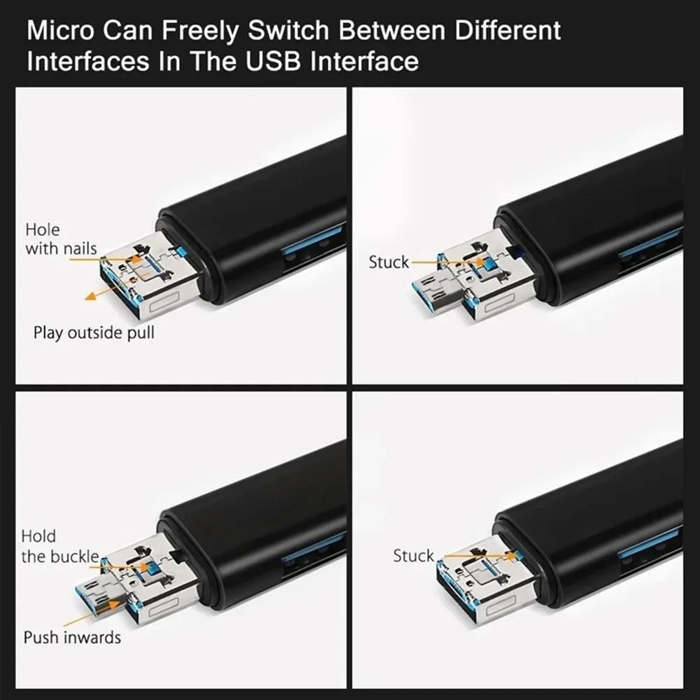 USB Type C Micro USB OTG Card Reader 5in1 Multi Function Portable Adapter Expand Storage for Memory Cards