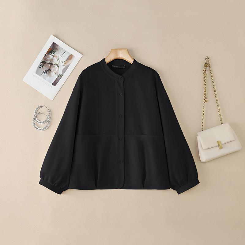 ZANZEA Bluză lejeră cu mânecă lungă, cu guler în picioare, pentru femei