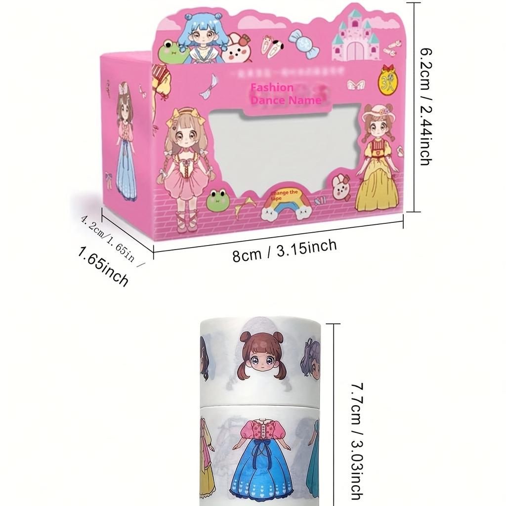 2packs,Cartoon Princess Dress-Up Sticker Rolls - DIY Decorative Tape, Suitable for Scrapbooks, Diaries and Crafts, Self-Adhesive