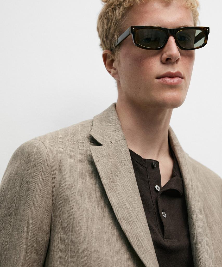 Massimo Dutti Herringbone Stripe Linen Blazer