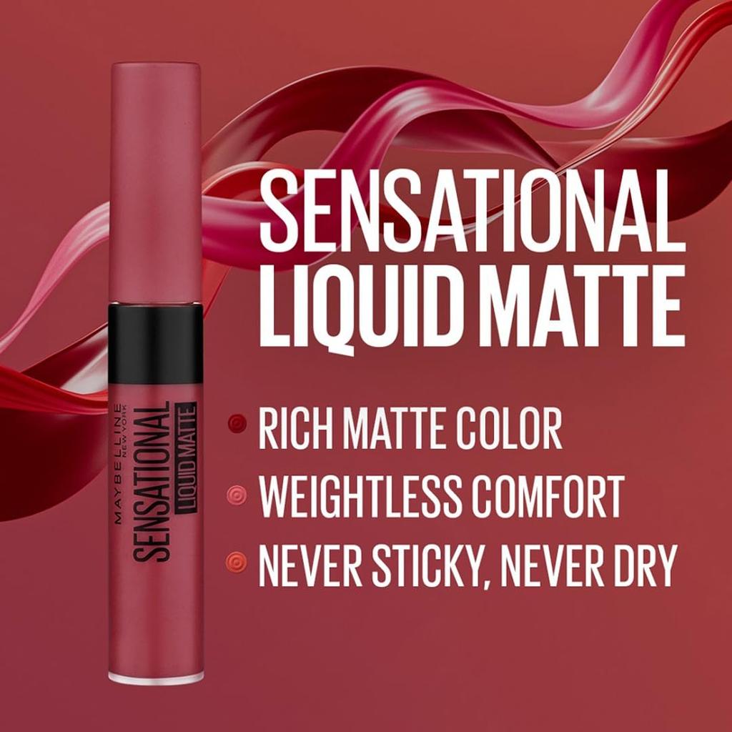 Maybelline New York Sensational Liquid Matte Lipstick 7ml Full Coverage Non-Sticky Long-Lasting Lip Color