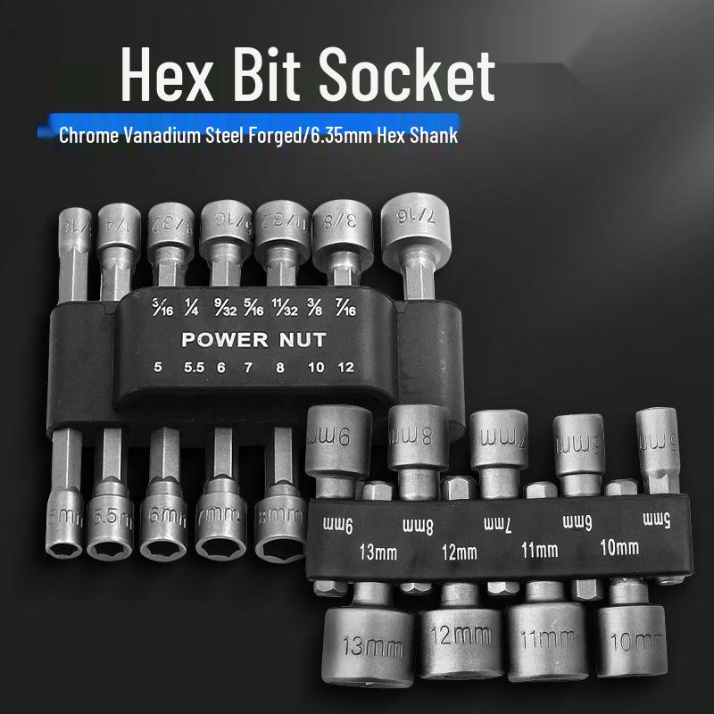 14-Piece Hex Shank Non-Magnetic Socket Set for Air Wrench (Metric/Imperial)