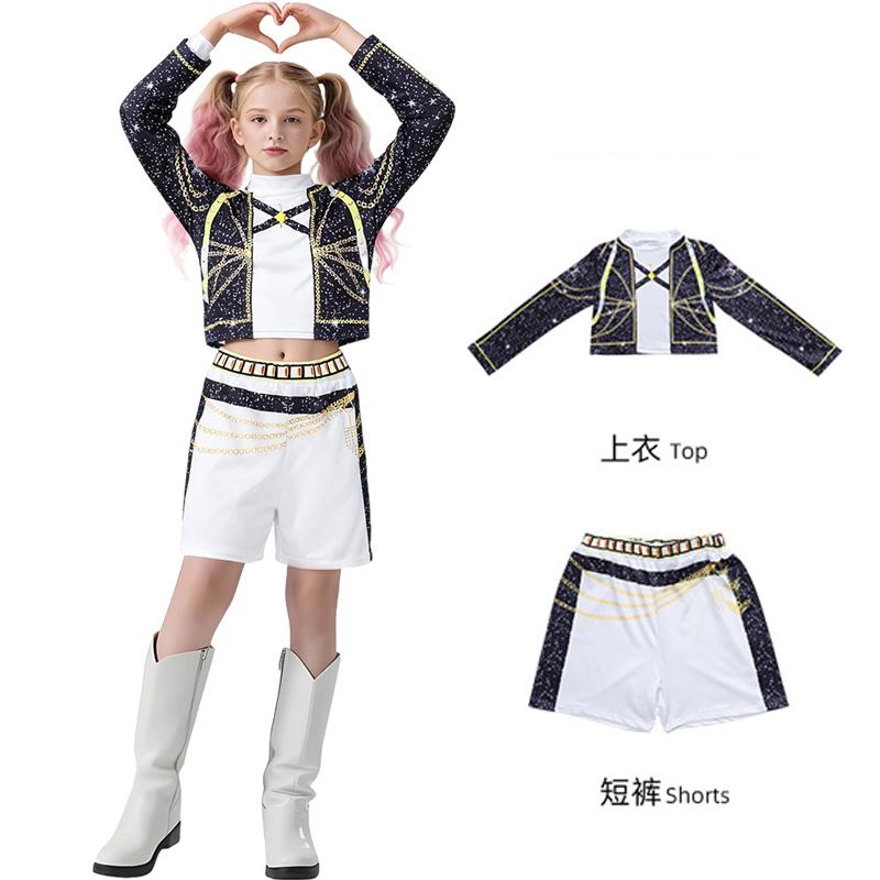 

Детские Девочки Руми Kpop Охотник на Демонов Косплей Детский Черно-Золотой Костюм Детский Маскарадный Костюм Для Выступлений Анимационный Ролевой Игровой 110cm