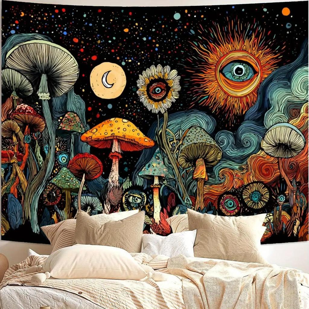 Mushroom Forest Fantasy Tapestry, Hippie Psychedelic Wall Hanging Bohemian Home Decor For Bedroom, Living Room And Dorm