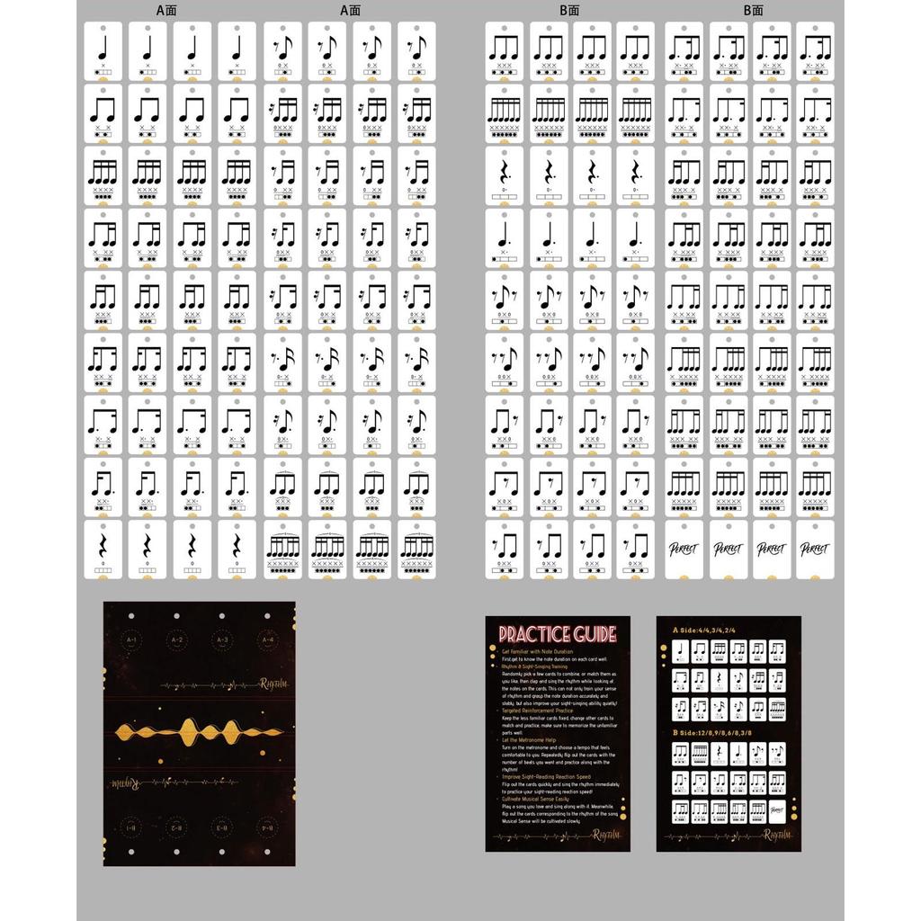 Musical Rhythm Learning Flash Cards for Drum Develop Proficiency Guitar