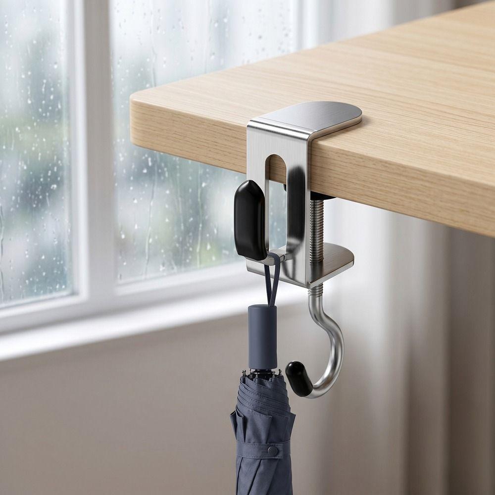 2PCS Punch-free Double Hook Backpack Hook Steel Table Side Backpack Rack  Dormitories