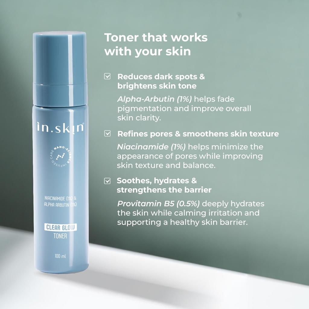 Clear Glow Toner with Alpha Arbutin & Niacinamide | Reduces Dark Spots & Evens Skin Tone | Hydrating Face Mist with Provitamin B5 | For Oily & Acne