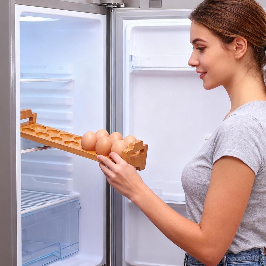 14-Slots Wooden Egg Holder Stackable Organizer Stand Counter Wood Egg Storage Rack Refrigerator Storage Kitchen Decoration