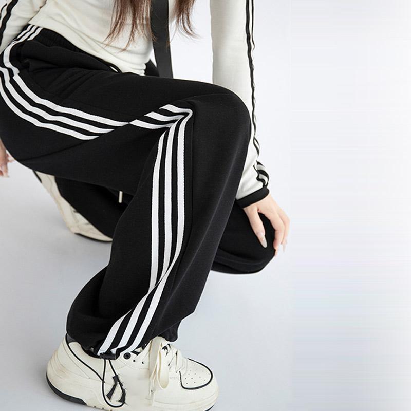 Женские свободные полосатые спортивные брюки осень-зима повседневные брюки с высокой — фото 6
