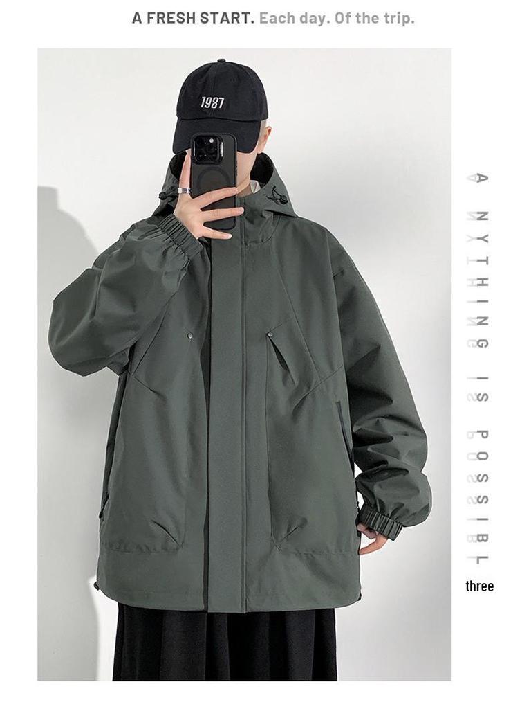 Men's Plus Size Casual Hooded Jacket - Windproof & Trendy for Spring/Autumn