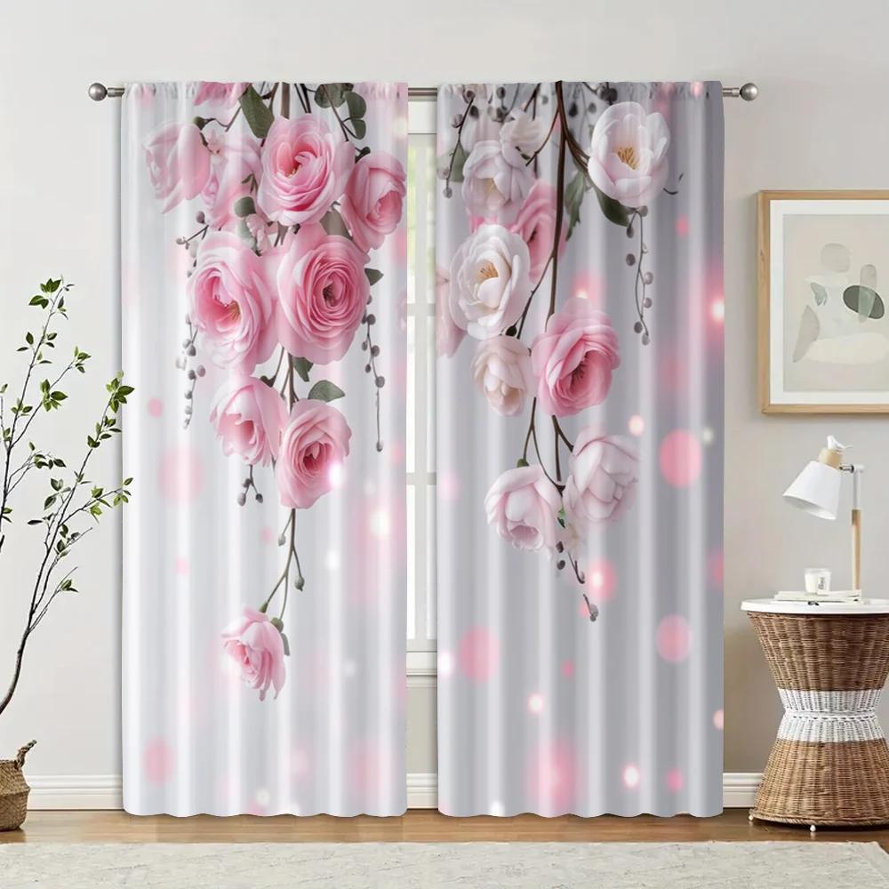 2Pcs, Curtains&Drapes Floral Durable Polyester (Without Rod) Decorations Outdoor Perfect For Living Room, Bedroom, Home Decor