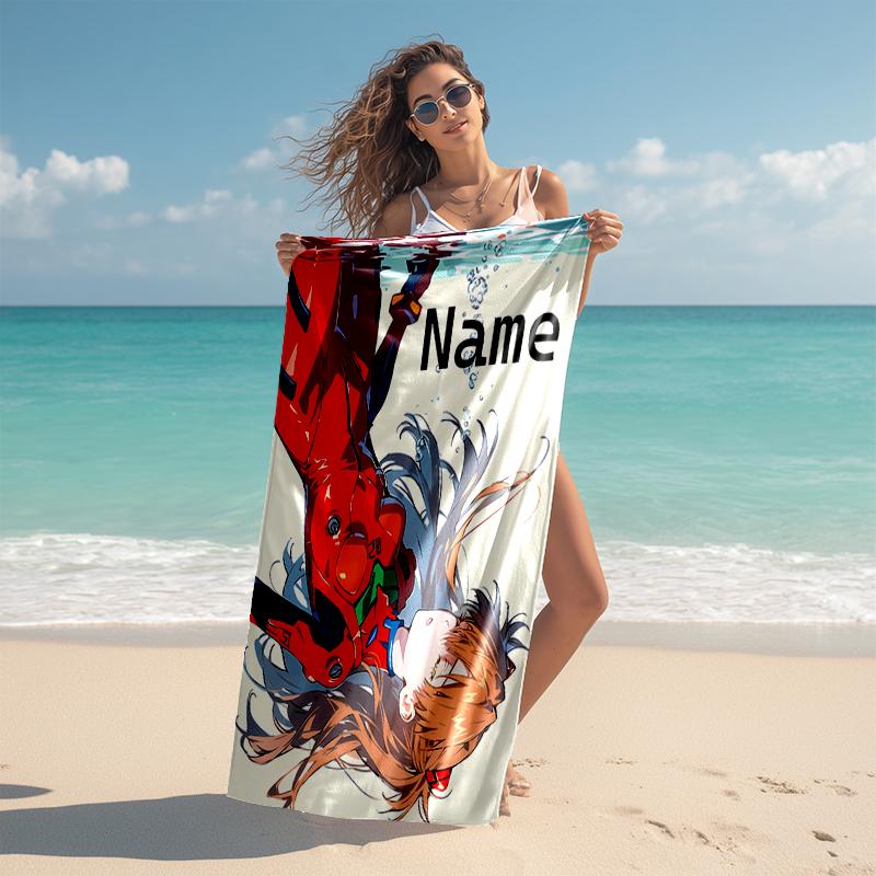 Personalized customized proof beach towel with Asuka Langley Soryu pattern - soft, absorbent, quick-drying, perfect swimming, camping&bathing