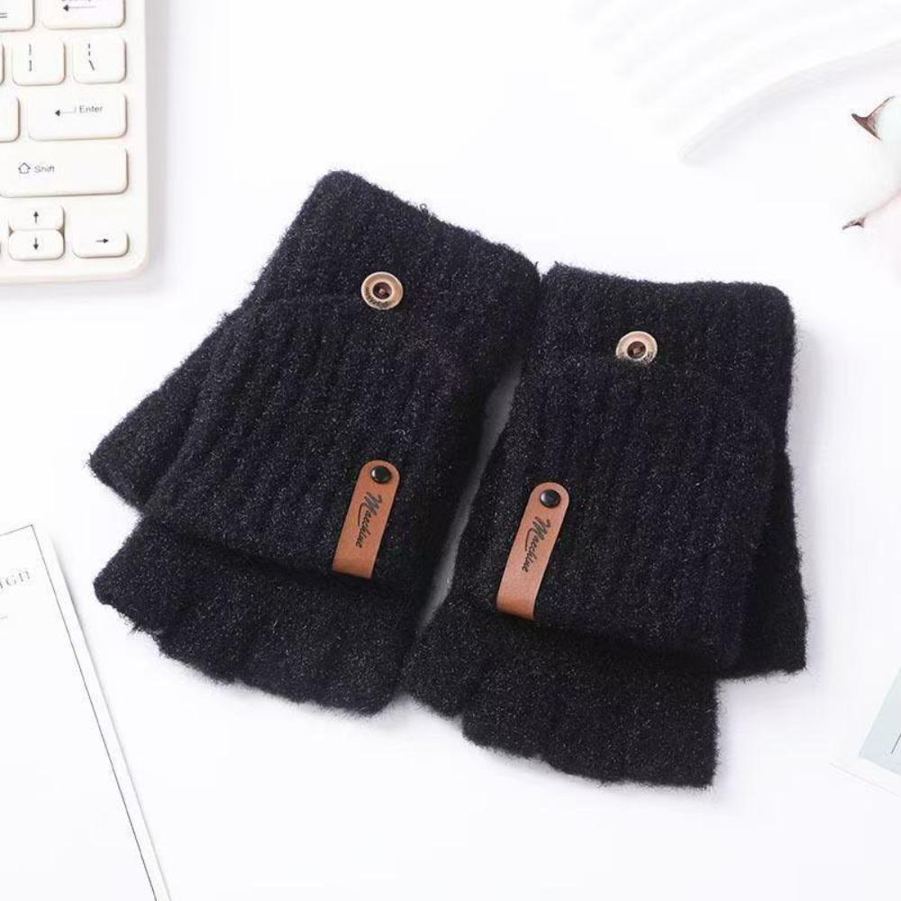 New Thickened Knitted Gloves Keep Warm Open Flip Cold-proof Gloves Touch Screen Windproof Half Finger Gloves Women Men