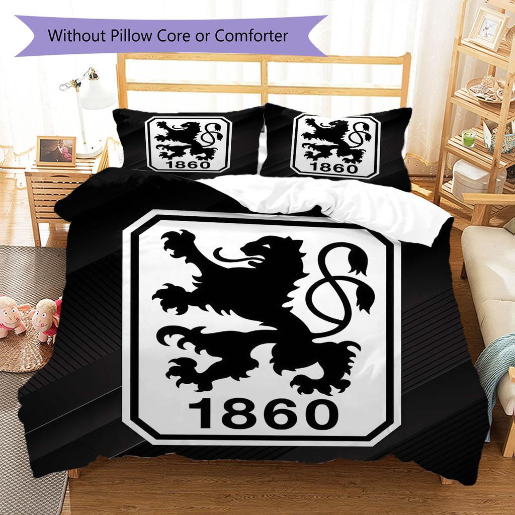 1860 Munich Logo Bedding Quilt Set Quilt Cover Pillowcase Home Decoration Birthday Gift (1 * Duvet Cover + 2 * Pillowcase, Without Core)