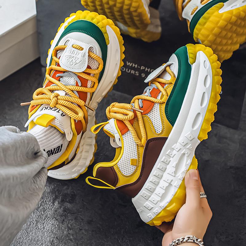 European Station Men's Shoes Live Broadcast Summer Mesh Breathable Casual Sports Shoes Students Versatile Thick Soles Heightening Dad Shoes