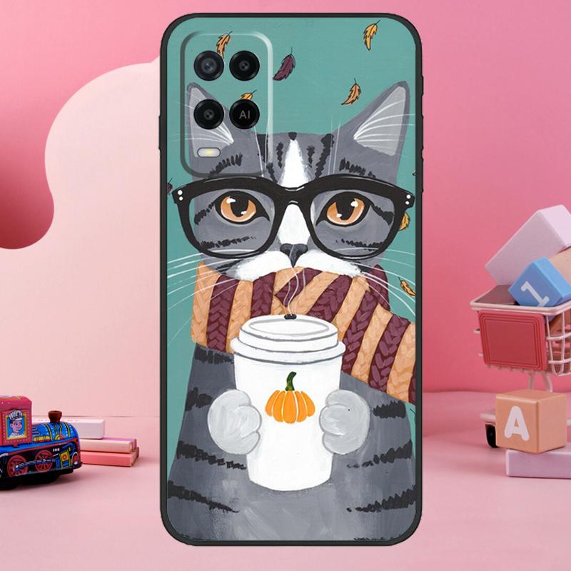 Cute Coffee Milk Cat Case For Oppo A5 Pro A15 A17 A57 A77 A18 A38 A58 A78 A98 A94 A74 A54 A16 A76 A96 A40 A60 A80