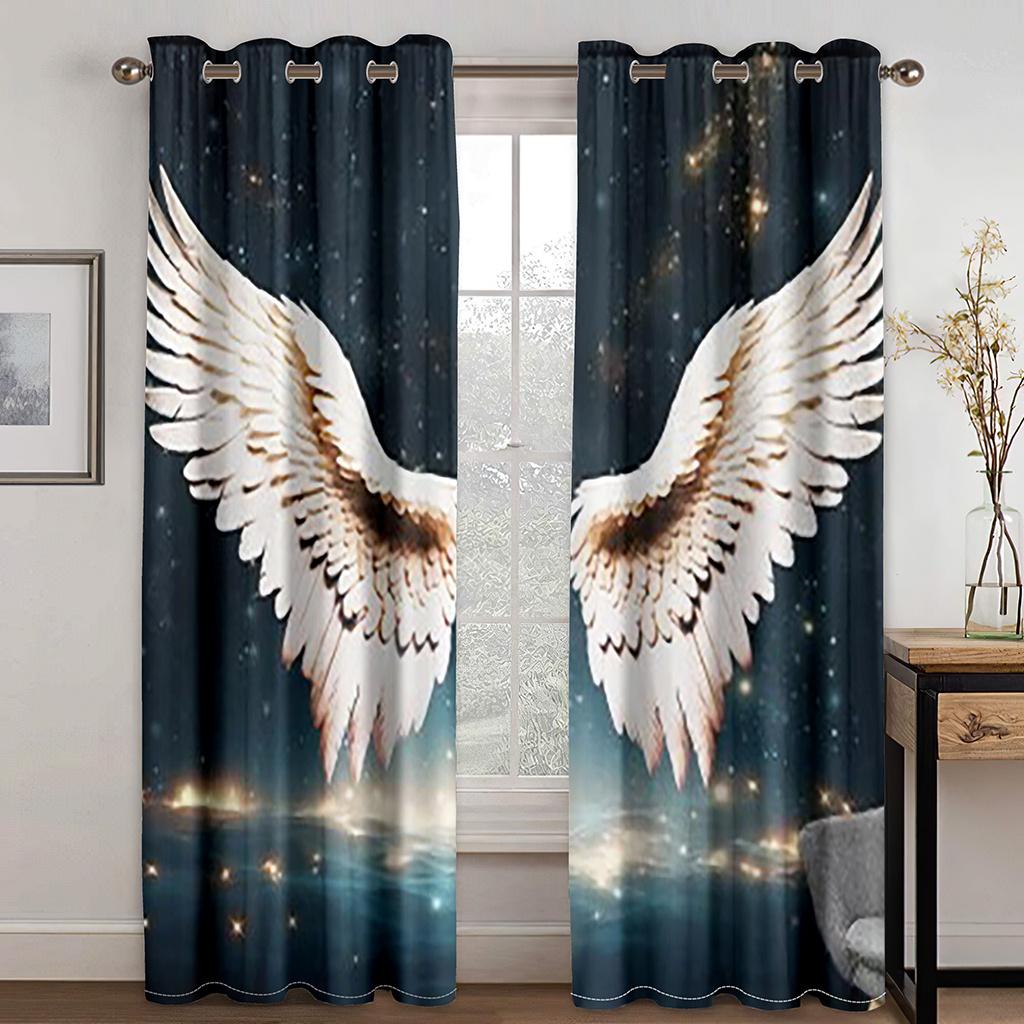3D Modern Angel Wings Black & White Sunshade Curtains 2 Panels Deluxe Living Room Bedroom Balcony Kitchen Decor