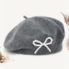 1pc Solid Color Women's New Bow Wool Beret, Suitable for Daily Use, Available in Multiple Colors