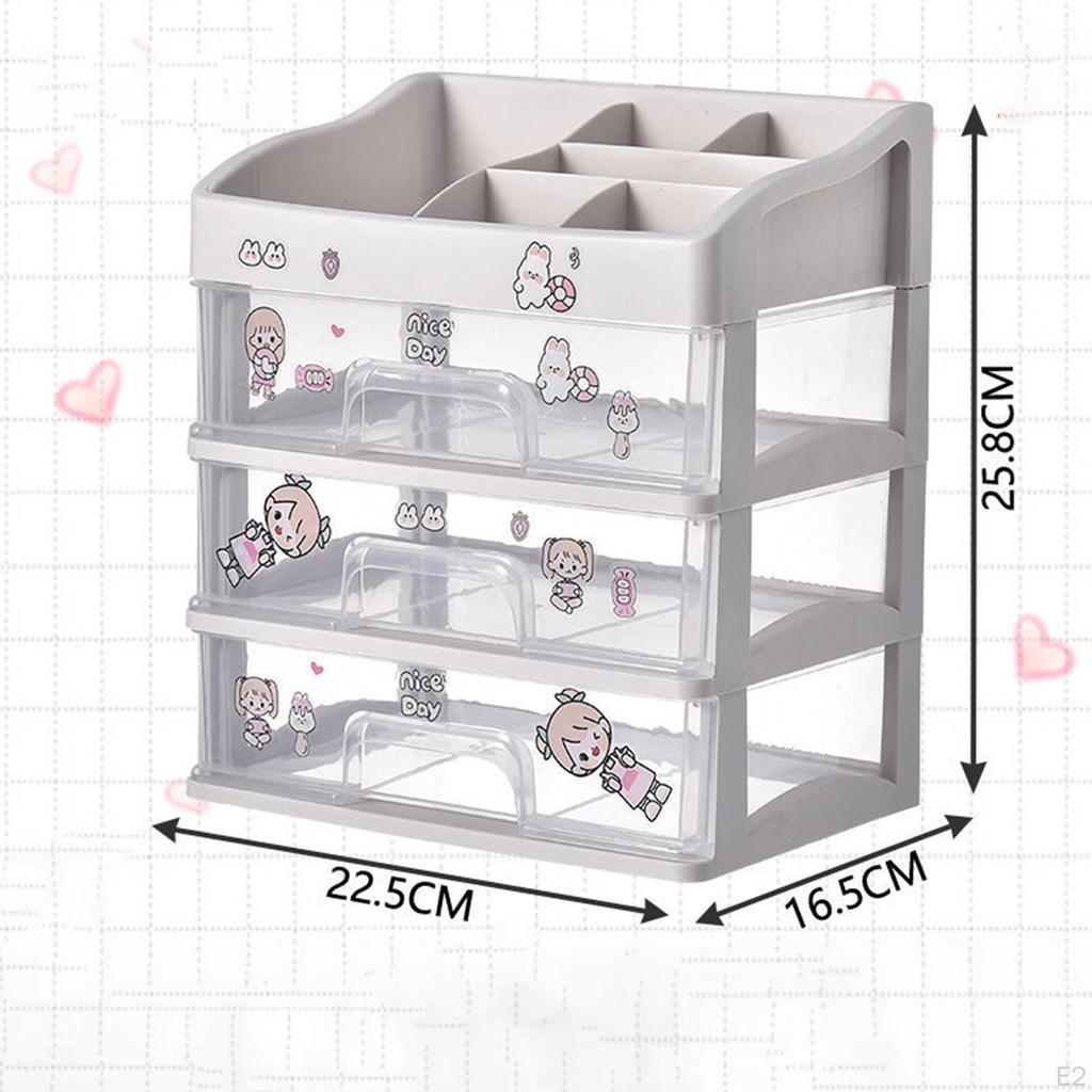 Makeup Desk Organizer with Drawers Display Case Brush Holder Rack Clear Sundries Storage Box for