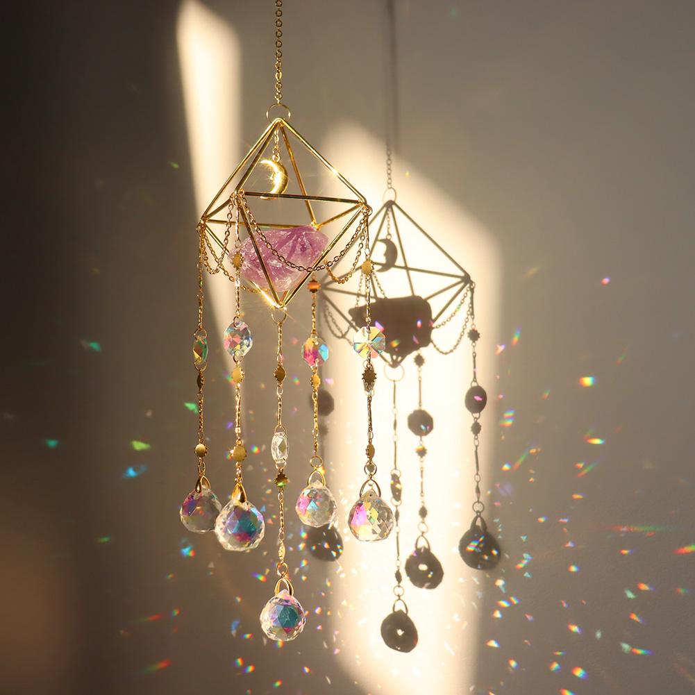 Home Decor Crystal Wind Chime Pendant Hanging Curtain Crystal Sun Catcher Rainbow Star Moon Family Wedding  Window Pendant Craft