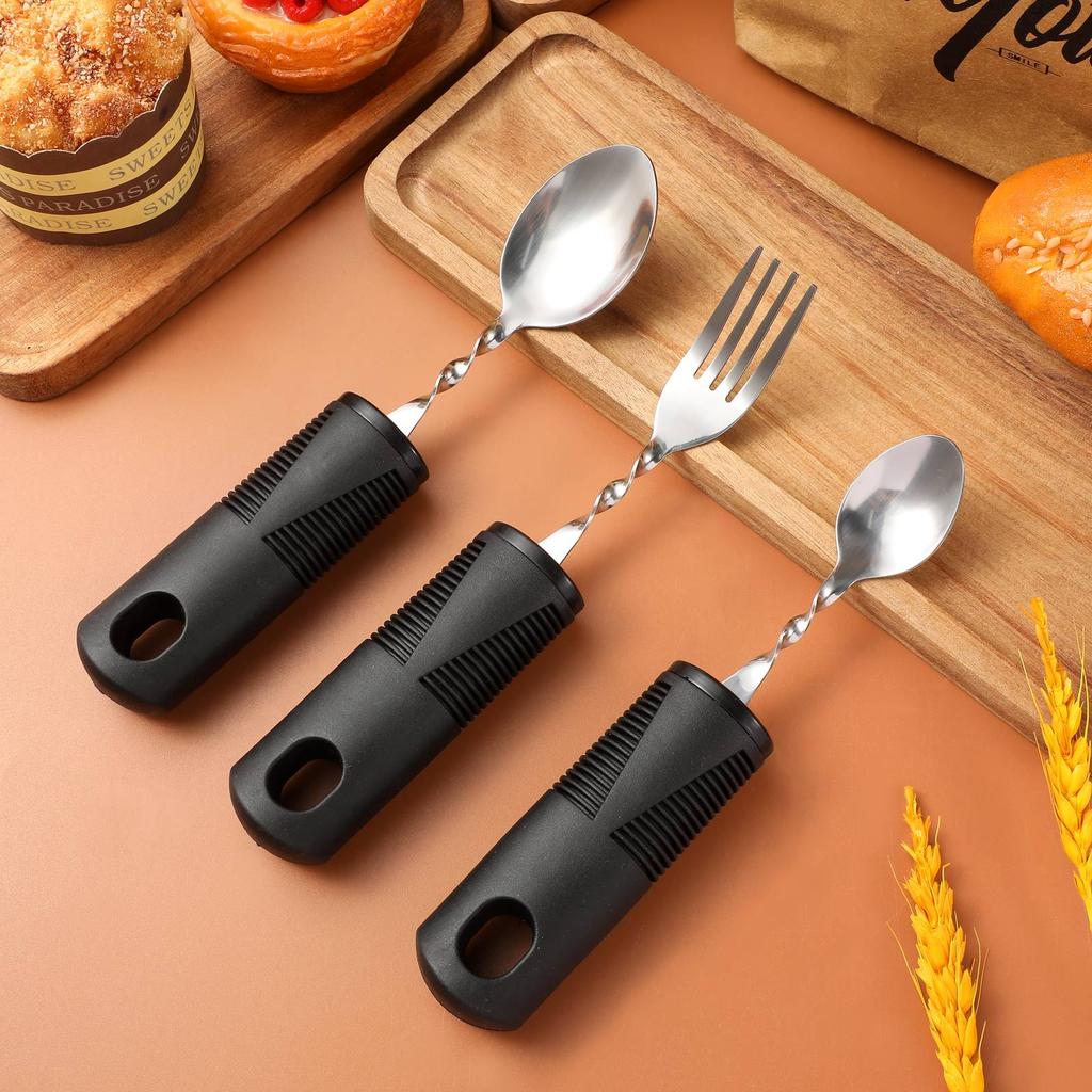 3 Pcs Disability Dining Aids Elderly Utensils Weighted Silverware Adaptive Tableware for Rubber Disabled Cutlery The