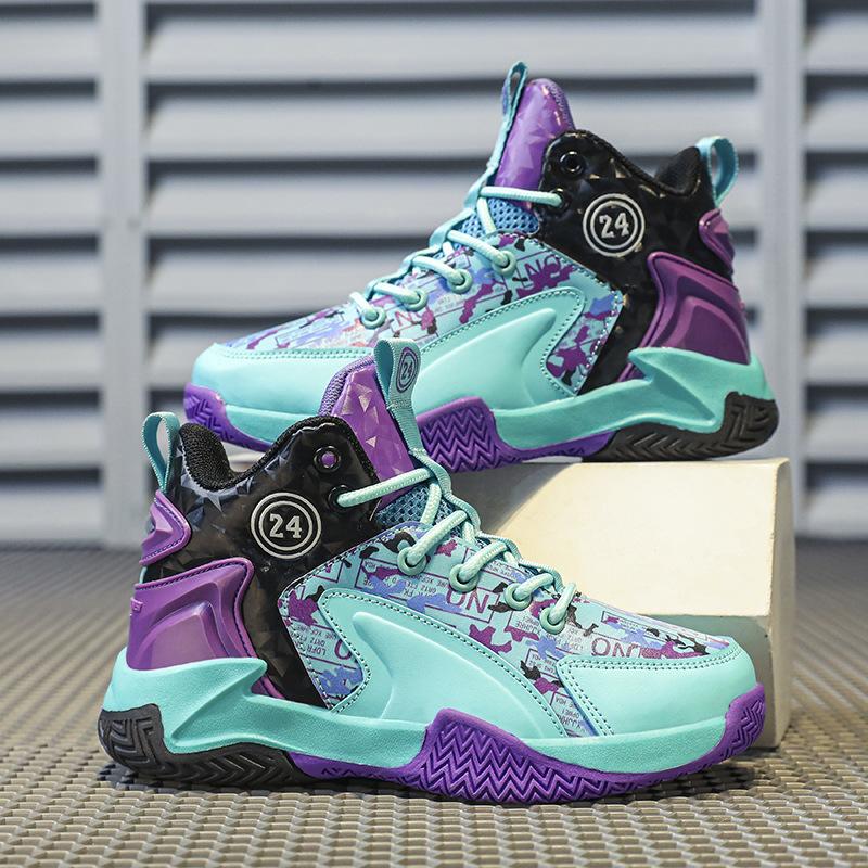 Trendy Boys Sports Shoes Children's Shoes Leather Fashion Basketball Shoes Middle and Older Children's New Popular Children's Basketball Shoes