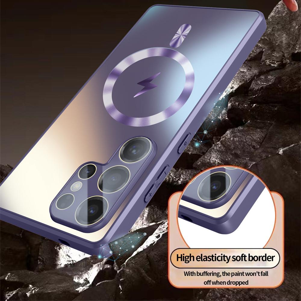 For Magsafe Glass Lens Frosted Magnetic Phone Case For Samsung Galaxy S24 S25 Ultra S23 Plus Wireless Charging Protective Cover