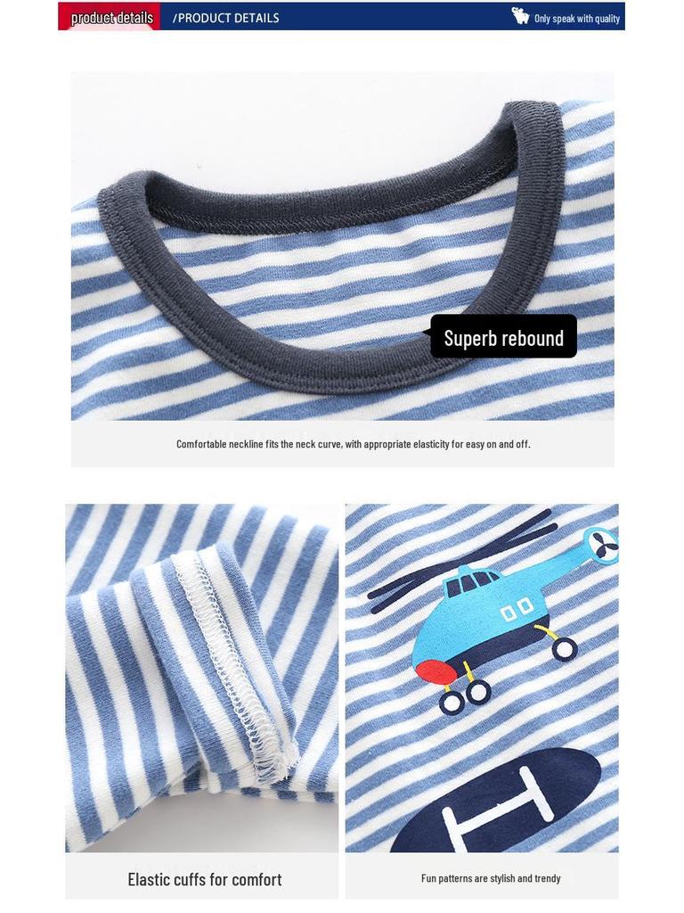 Dziecięcy Gruby Bawełniany Flanelowy Zestaw Piżamowy: Ciepła Jesienna Warstwa Bazowa z Okrągłym Dekoltem dla Chłopców