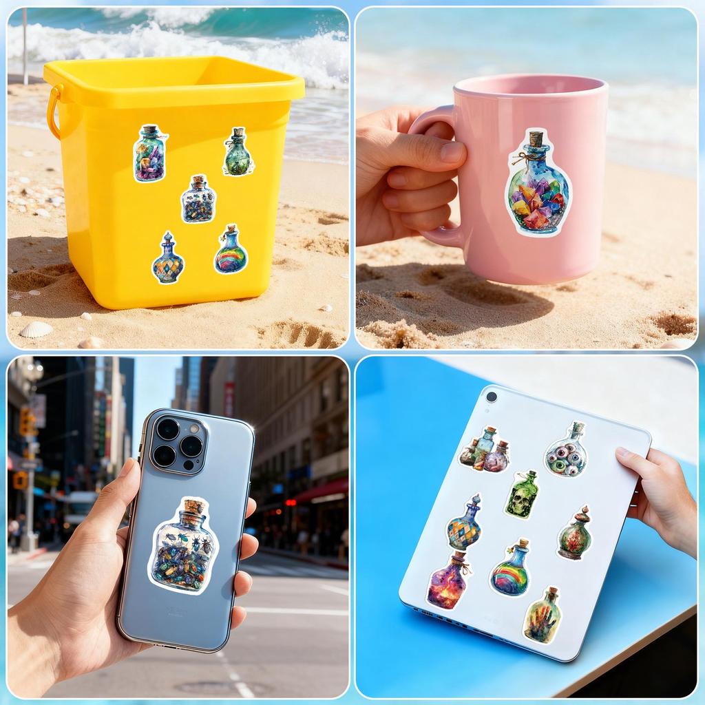 50 Witch Potion Bottle Stickers - Waterproof Decorative Graffiti for Suitcases