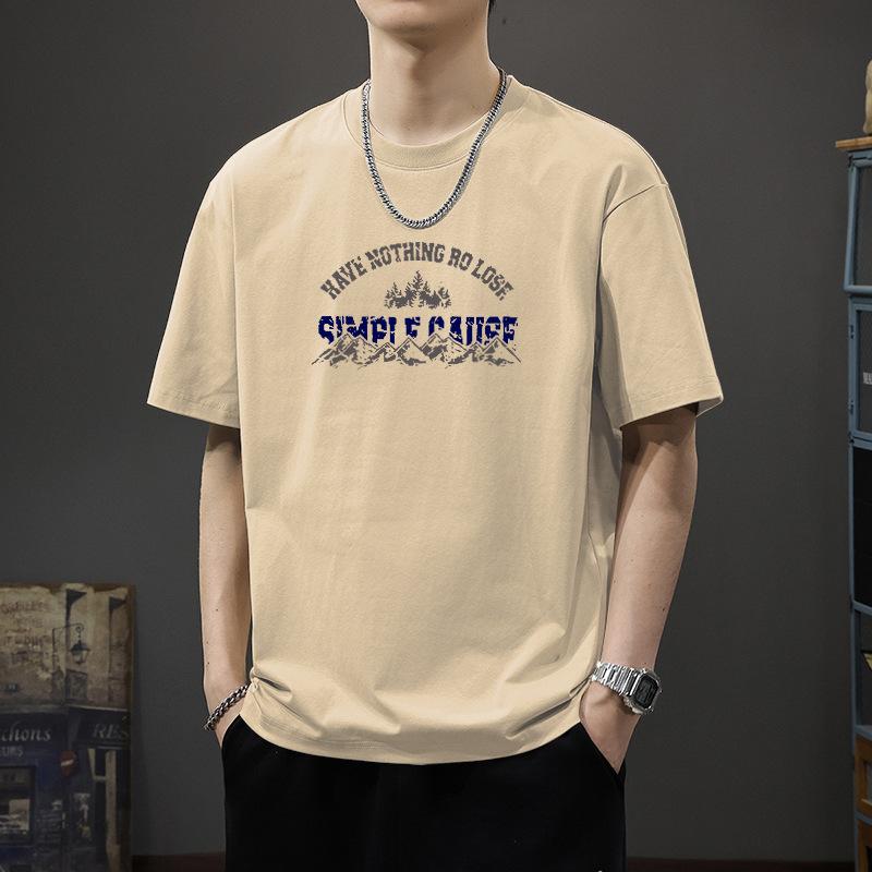 Retro Kurzarm-T-Shirt für Herren Sommer-Mode Marke Reines Baumwoll-T-Shirt mit Modischem Muster