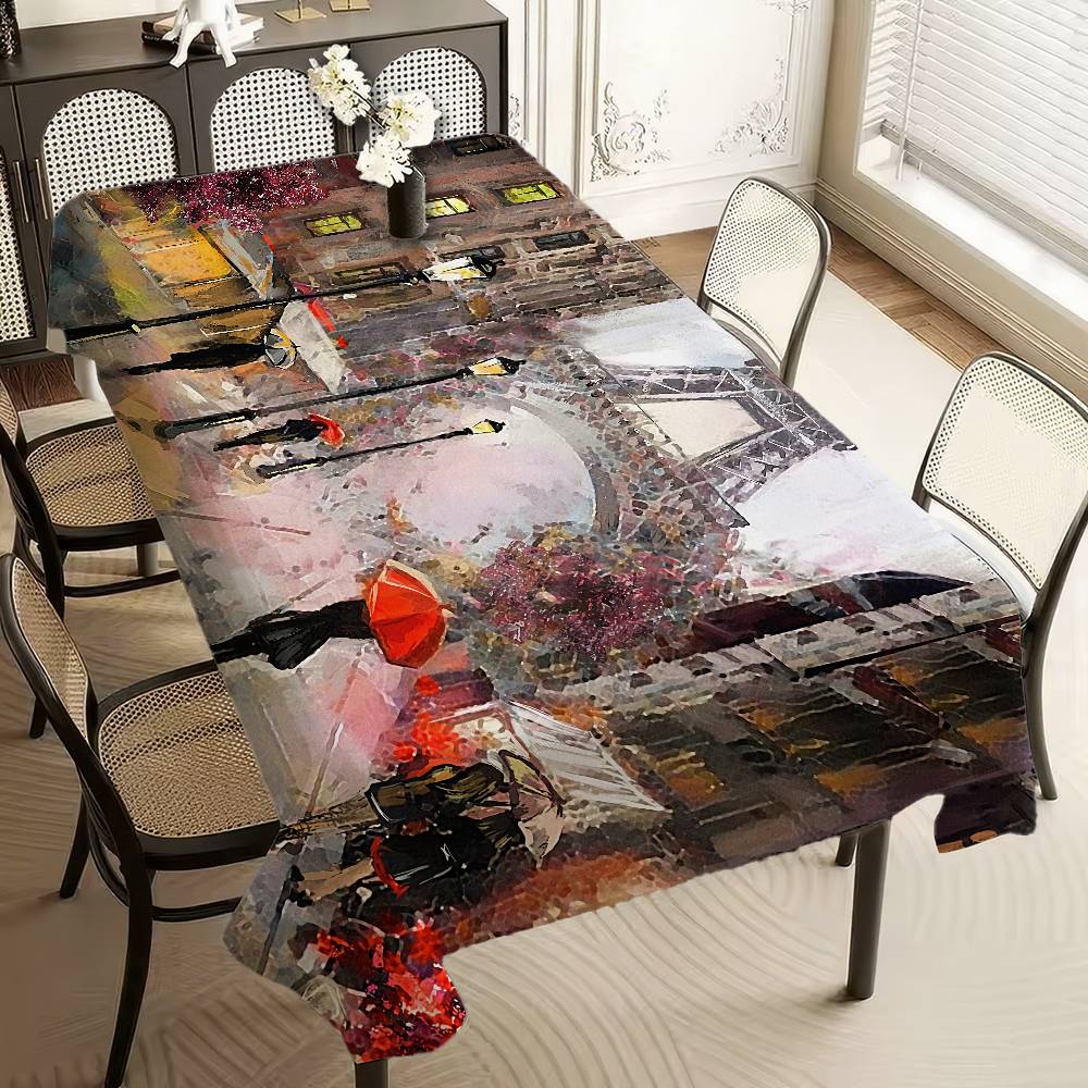 Peisaj Urban Turnul Eiffel Imprimat Față de Masă Poliester Imprimat Impermeabil Rezistent la Ulei Dreptunghiular Husa Masă Petrecere Covoraș Picnic 90x140cm