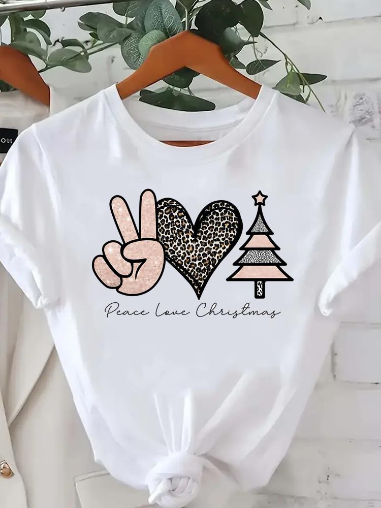 (Asian Size) star tree happy new year Tee merry Christmas festival O-neck Clothing Women's Top T Print Fashion ladies Graphic T-shirts