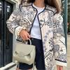 Chaqueta de Algodón Patchwork Estampada Retro para Mujer Cuello Redondo Informal Cómoda