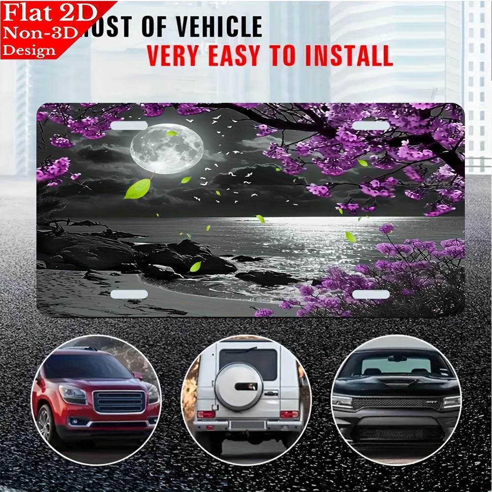 D Flat Pc Nighttime Coastal Landscape with Purple Flowers Aluminum License PlateDecorative Car Front License Plate