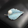 Premium Blue Red Zircon Inlaid Stone Leaf Brooch Temperament Niche Natural, Freshwater Pearl Leaf Pin