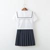 DERAYEE Sailor Uniform Cosplay High School Girl Includes Uniform White and Navy and Bowknot for School Festivals White Short 3-Piece Set, Skirt,