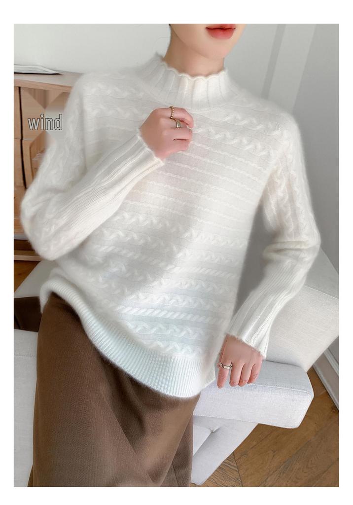 100% Pure Wool Half-High Collar Knit Sweater - Women's Autumn/Winter Soft Pullover, Thick Base Layer.