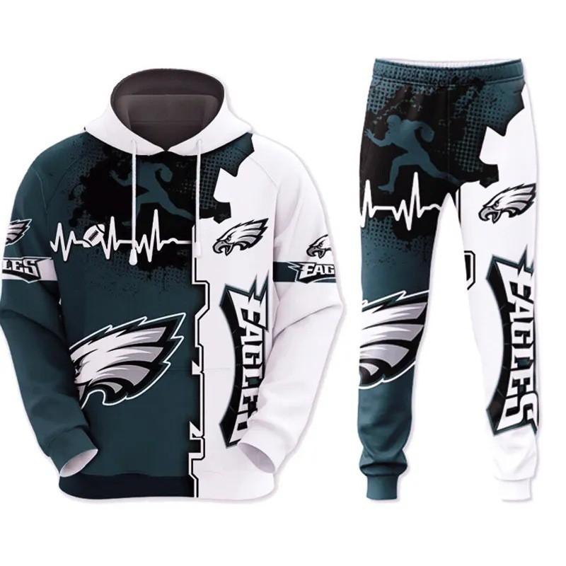 NFL Football Tracksuit Set 3D Print Hoodie Loose Pants Mens Sportswear